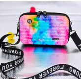 Acrylic rainbow cross-body bag for girls, printed net pattern, spacious compartment with small pockets, adjustable belt, perfect for casual or dressed up outfits